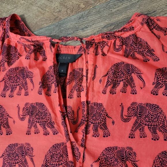 J. Crew Tangerine Safari Elephant Print Split V Neck Pintuck Raglan Top Size 0 - Picture 5 of 11